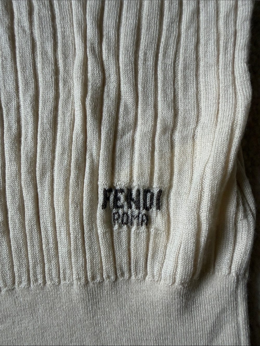 Fendi Cream Ribbed Knit Pullover - Picture 2 of 5